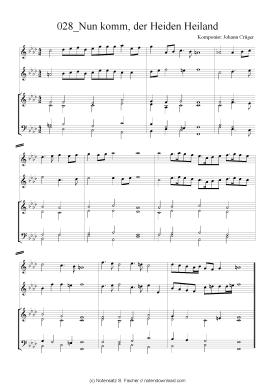 Nun komm der Heiden Heiland (Quartett in C) (Quartett (4 St.)) von Johann Cr ger