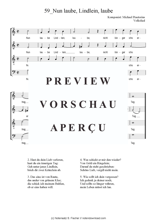 Nun laube Lindlein laube (Gemischter Chor) (Gemischter Chor) von Michael Praetorius Volkslied