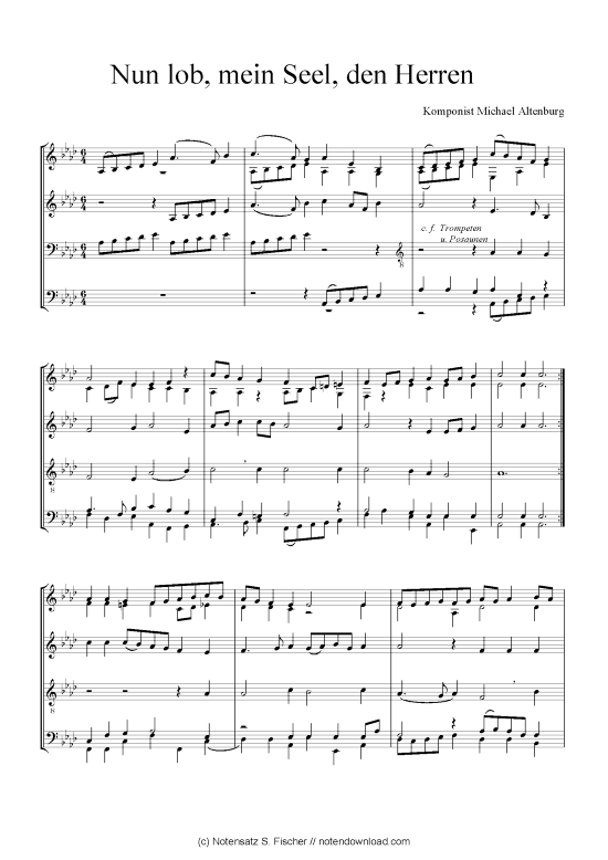 Nun lob mein Seel den Herren (Quartett in C) (Quartett (4 St.)) von Michael Altenburg