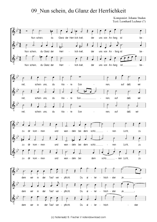 Nun schein du Glanz der Herrlichkeit (Gemischter Chor) (Gemischter Chor) von Johann Staden  Leonhard Lechner ( )