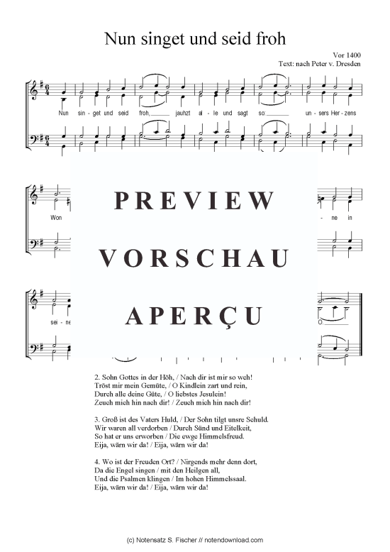 Nun singet und seid froh (Gemischter Chor) (Gemischter Chor) von Vor 1400  nach Peter v. Dresden