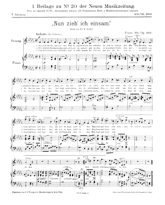 Nun zieh ich einsam (Klavier + Gesang) (Klavier  Gesang) von Franz Abt