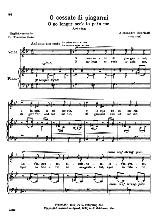 O cessate di piagarmi (Gesang hoch + Klavier) (Klavier  Gesang hoch) von Alessandro Scarlatti