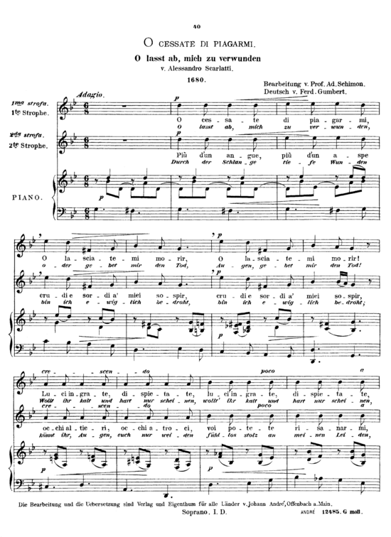 O cessate di piagarmi (Gesang hoch + Klavier) (Klavier  Gesang hoch) von Alessandro Scarlatti