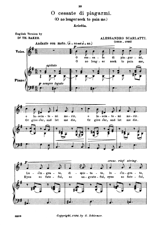 O cessate di piagarmi (Gesang tief + Klavier) (Klavier  Gesang tief) von Alessandro Scarlatti