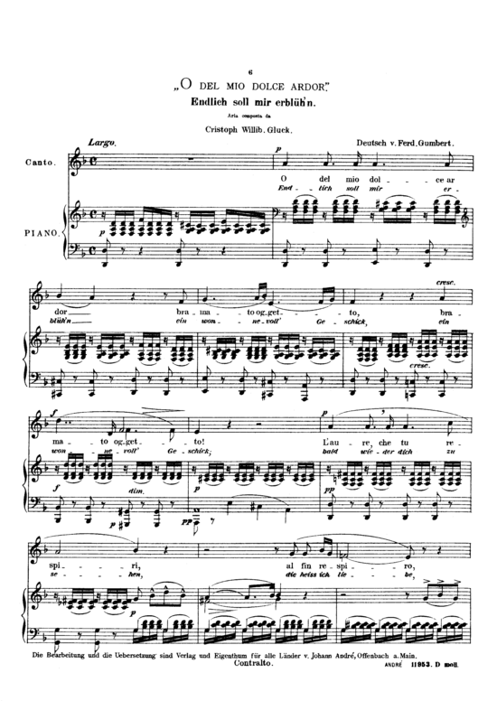 O del mio dolce ardor (Gesang tief + Klavier) (Klavier  Gesang tief) von Christoph Willibald Gluck