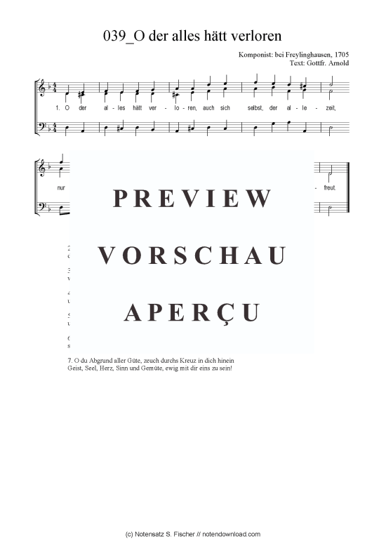 O der alles h ttverloren (Gemischter Chor SAB) (Gemischter Chor (SAB)) von bei Freylinghausen 1705  Gottfr. Arnold