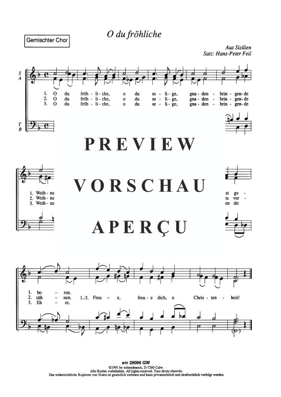 O du fr ouml hliche (Gemischter Chor) (Gemischter Chor) von Traditional (Satz Hans-Peter Feil)