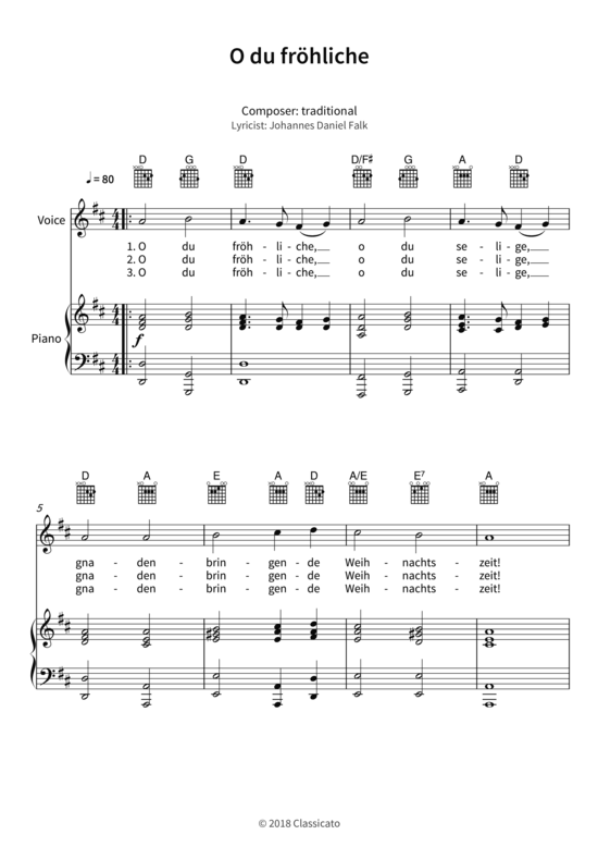 O du fr hliche (Gesang + Klavier Gitarre) (Klavier  Gesang) von traditional