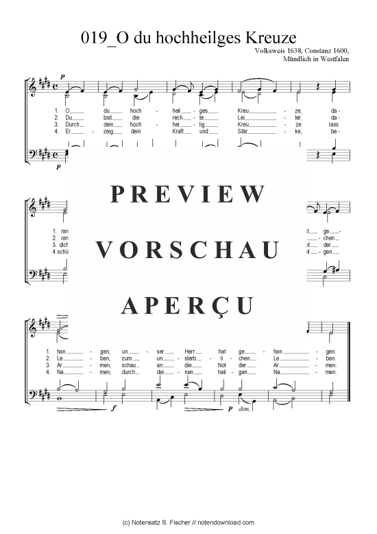 O du hochheilges Kreuze (Gemischter Chor) (Gemischter Chor) von Volksweise 1638 Constanz 1600 M ndlich in Westfalen