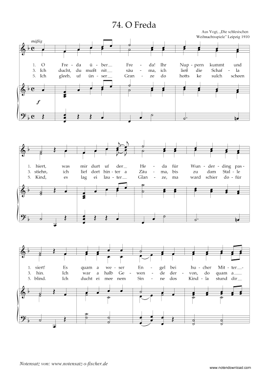 O Freda (Klavier + Gesang) (Klavier  Gesang) von Weihnachtslied aus Schlesien