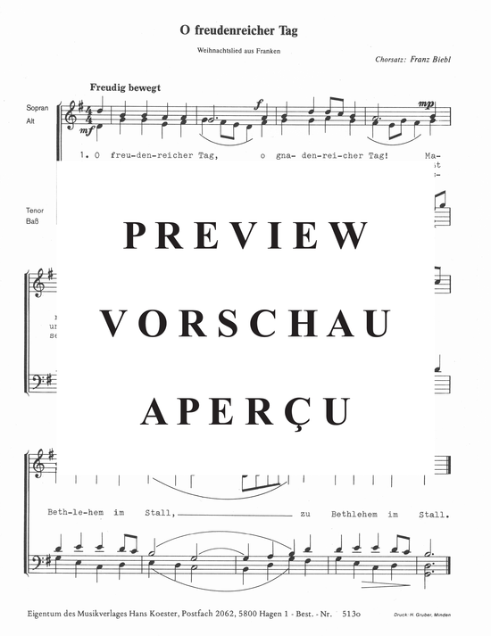 O freudenreicher Tag (Gemischter Chor) (Gemischter Chor) von Weihnachtslied aus Franken