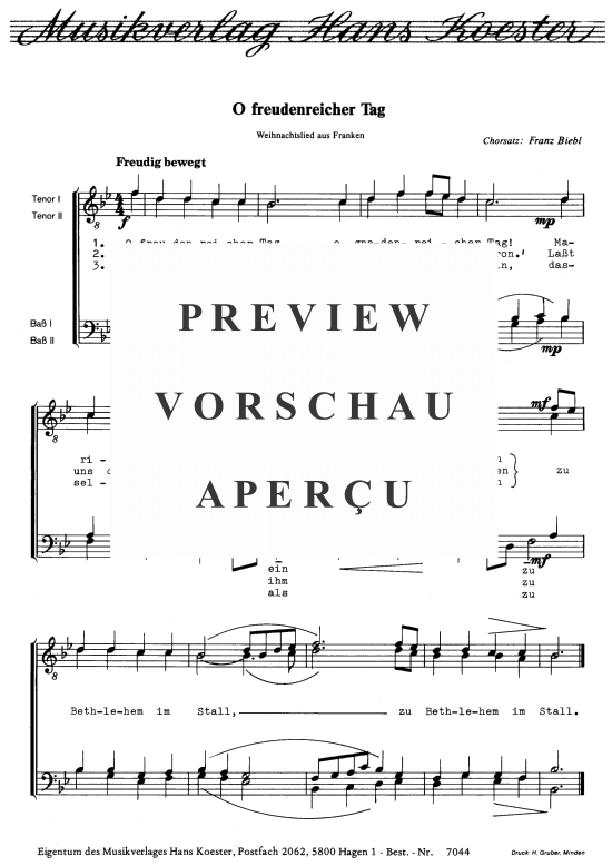 O freudenreicher Tag (M auml nnerchor) (M nnerchor) von Franz Biebl