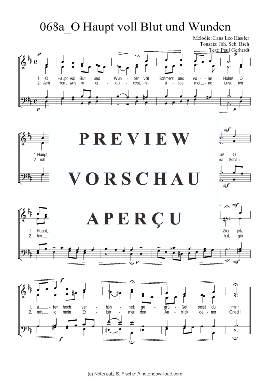 O Haupt voll Blut und Wunden (Gemischter Chor) (Gemischter Chor) von Hans Leo Hassler Tonsatz Joh. Seb. Bach  Paul Gerhardt