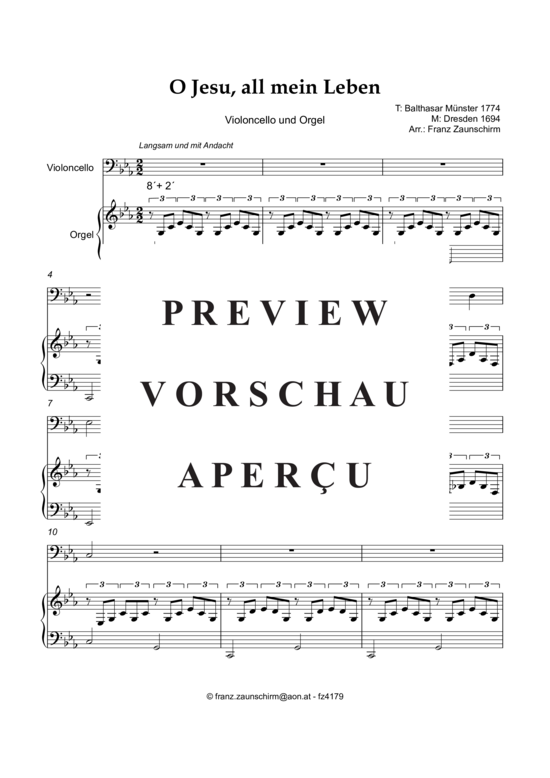 O Jesu all mein Leben bist du (Violoncello + Orgel) (Orgel  Violoncello) von Traditional