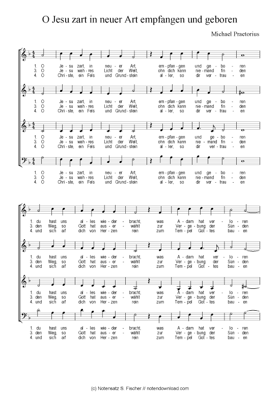 O Jesu zart in neuer Art empfangen und geboren (Gemischter Chor) (Gemischter Chor) von Michael Praetorius