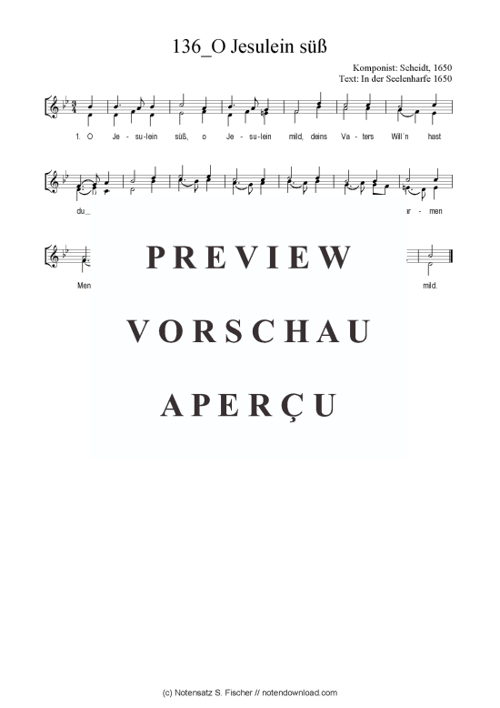 O Jesulein s (Gemischter Chor SAB) (Gemischter Chor (SAB)) von Scheidt 1650  In der Seelenharfe 1650