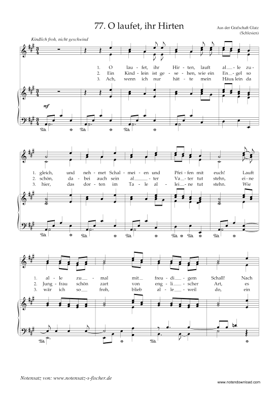 O laufet ihr Hirten (Klavier + Gesang) (Klavier  Gesang) von Weihnachtslied aus Schlesien