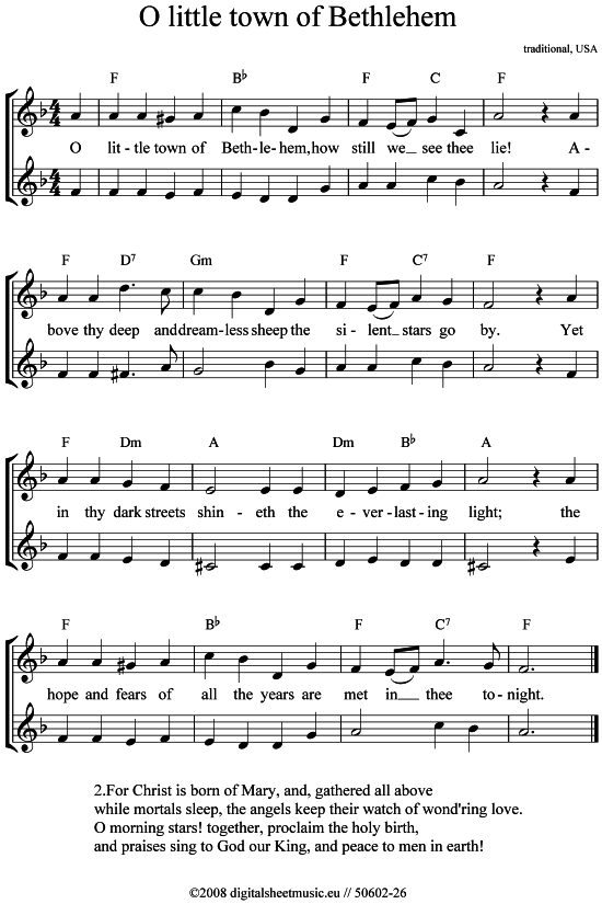 O little town of Bethlehem (2x Blockfl te) (Duett (Fl te)) von Weihnachtslied (sehr einfach)