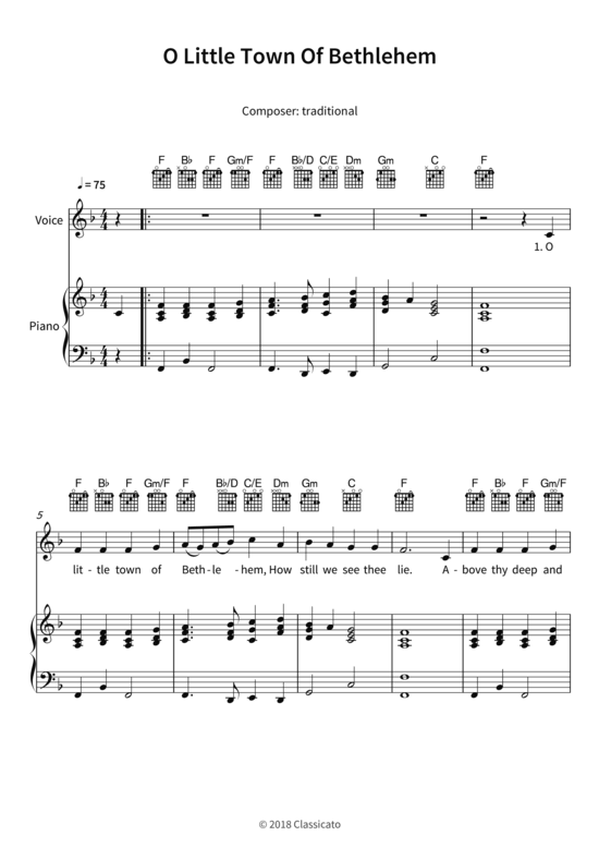 O Little Town Of Bethlehem (Gesang + Klavier Gitarre) (Klavier Gesang  Gitarre) von traditional