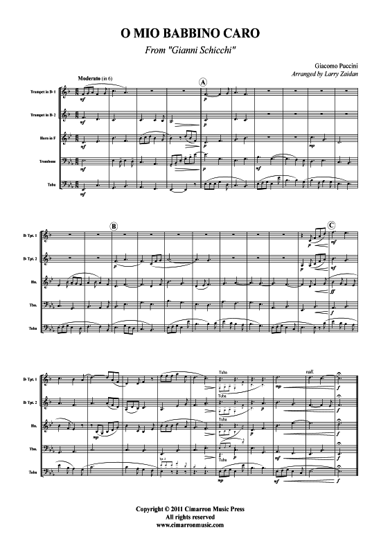 O Mio Babbino Caro (Blechbl auml serquintett) (Quintett (Blech Brass)) von Giacomo Puccini