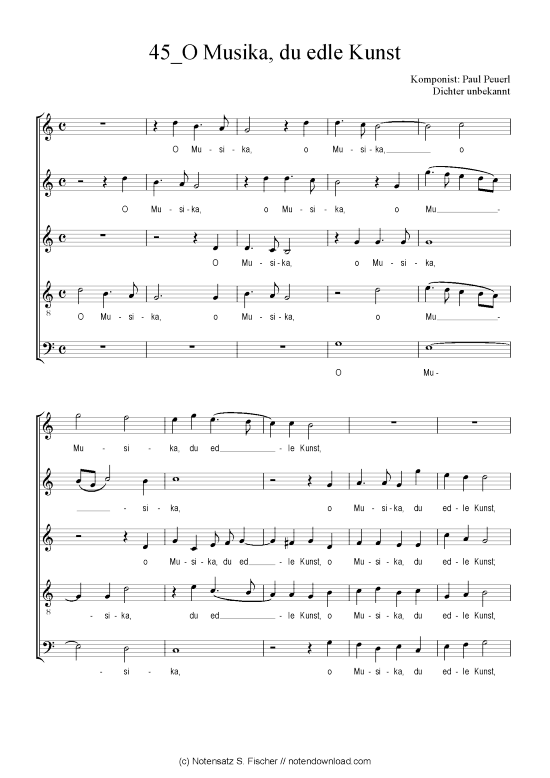 O Musika du edle Kunst (Gemischter Chor) (Gemischter Chor) von Paul Peuerl Dichter unbekannt
