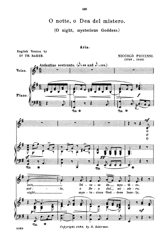 O notte dea del mistero (Gesang mittel + Klavier) (Klavier  Gesang mittel) von Niccolo Piccini