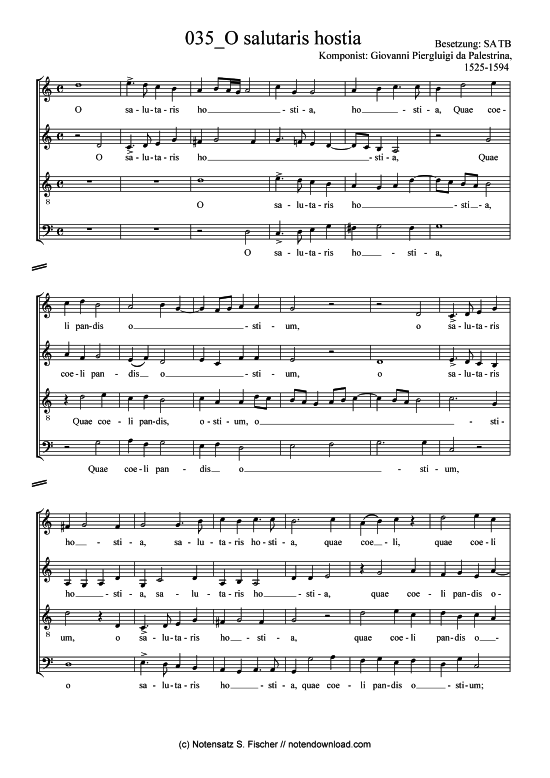 O salutaris hostia (Gemischter Chor) (Gemischter Chor) von Giovanni Piergluigi da Palestrina 1525-1594 