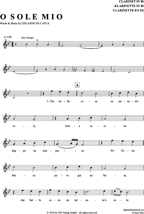 O Sole Mio (Klarinette in B) (Klarinette) von Luciano Pavarotti