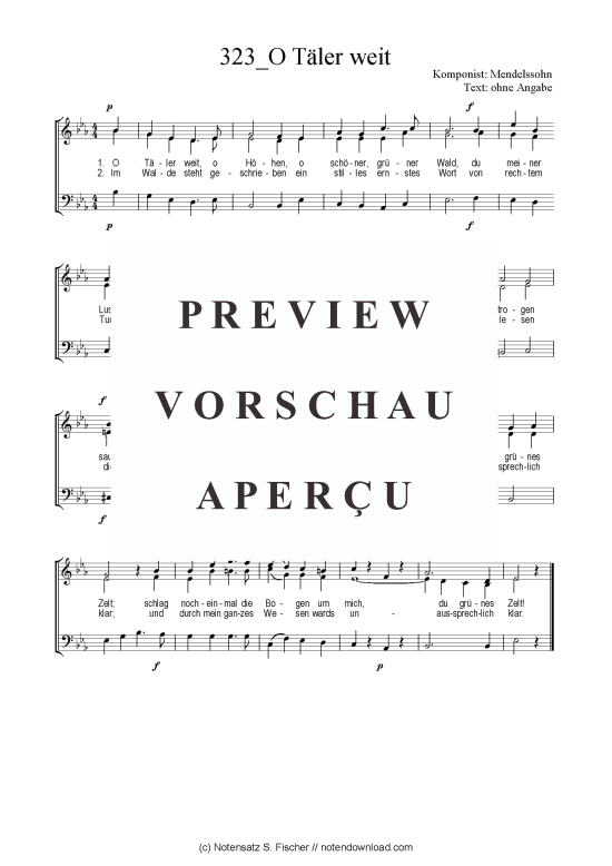 O T ler weit (Gemischter Chor SAB) (Gemischter Chor (SAB)) von Mendelssohn