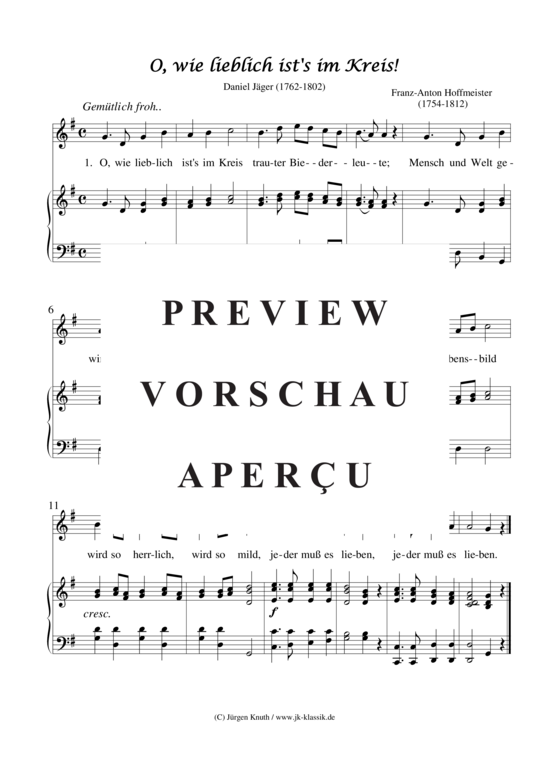 O wie lieblich ist s im Kreis (Gesang + Klavier) (Klavier  Gesang) von Franz-Anton Hoffmeister