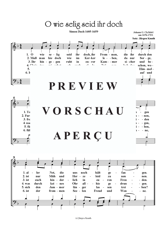 O wie selig seid ihr doch ihr Frommen (Gemischter Chor) (Gemischter Chor) von Johann G. Ch.St rl um 1676-1719 Satz J rgen Knuth