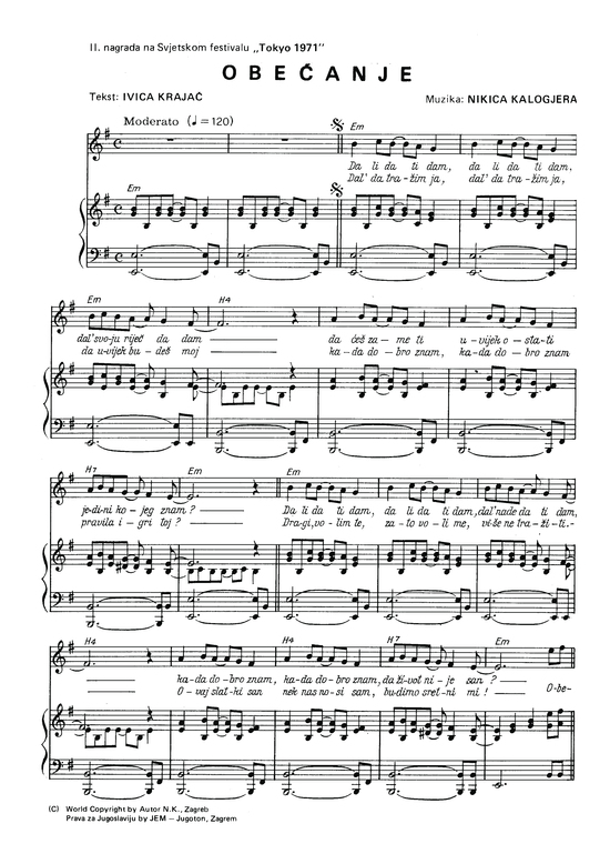 Obecanje (Klavier + Gesang) (Klavier  Gesang) von Nikica Kalogjera