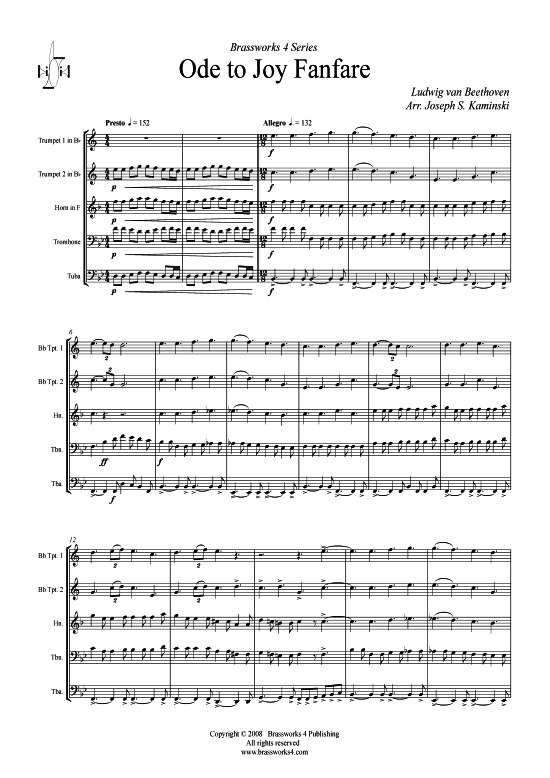Ode an die Freude Fanfare (Blechbl serquintett) (Quintett (Blech Brass)) von Ludwig van Beethoven