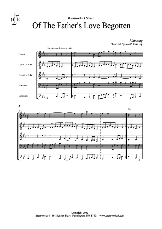 Of the Father s Love Begotten (2xTromp in B Horn in F (Pos) Pos) (Quartett (Blech Brass)) von Plainsong
