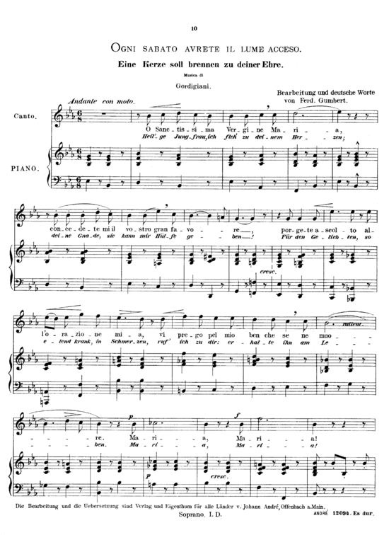 Ogni sabato avrete il lume acceso (Gesang hoch + Klavier) (Klavier  Gesang hoch) von Luigi Gordigliani