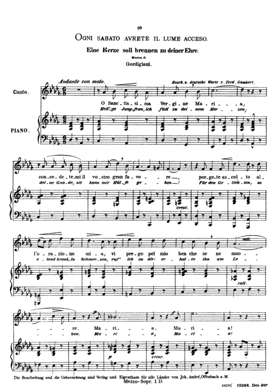 Ogni sabato avrete il lume acceso (Gesang mittel + Klavier) (Klavier  Gesang mittel) von Luigi Gordigliani