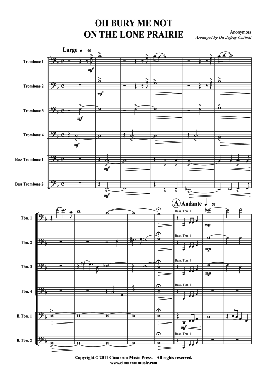 Oh Bury Me Not On The Lone Prairie (Posaunen-Ensemble) (Ensemble (Blechbl ser)) von Unbekannter Verfasser
