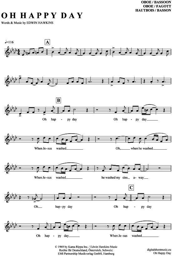 Oh happy day (Oboe  Fagott) (Oboe Fagott) von Edwin Hawkins Singers