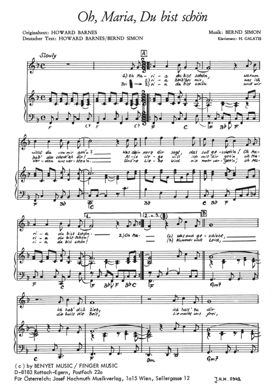 Oh Maria du bist sch ouml n (Klavier + Gesang) (Klavier Gesang  Gitarre) von Simon Butterfly