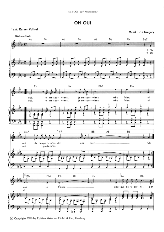 Oh Oui (Klavier + Gesang) (Klavier Gesang  Gitarre) von Alecos (1966)