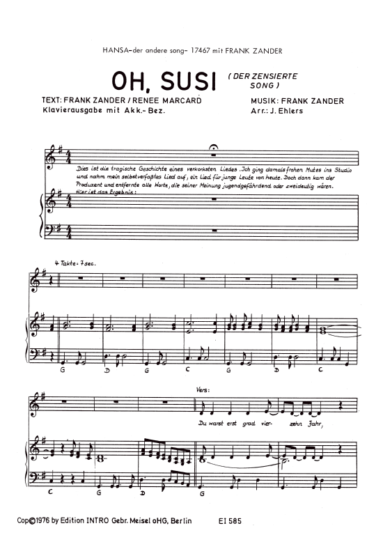 Oh Susi (Klavier + Gesang) (Klavier Gesang  Gitarre) von Frank Zander