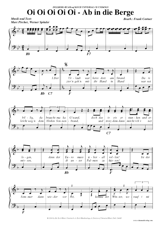 Oi oi oi oi oi oi- Ab in die Berge (Klavier Gesang  Gitarre) von Zellberg Buam