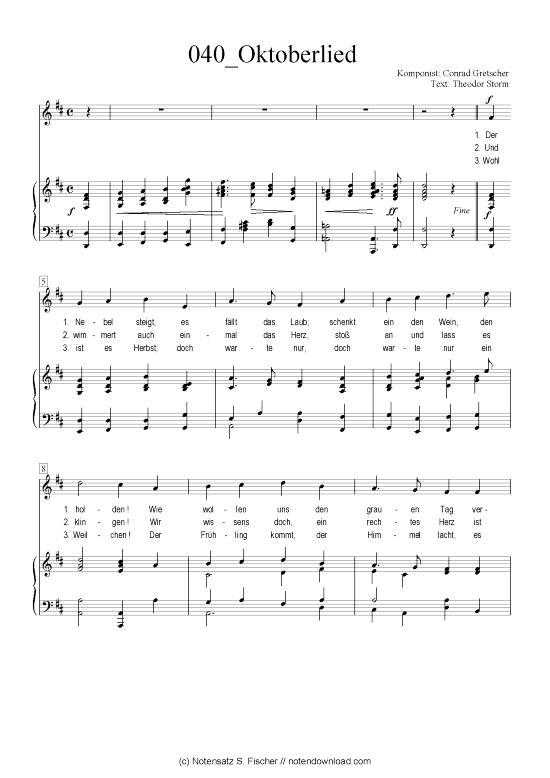 Oktoberlied (Klavier + Gesang) (Klavier  Gesang) von Conrad Gretscher  Theodor Storm