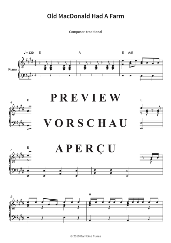 Old MacDonald Had A Farm (Klavier Solo) (Klavier Solo) von traditional