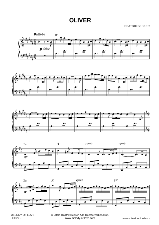Oliver (Klavier Solo mittelschwer bis schwer) (Klavier Solo) von Beatrix Becker