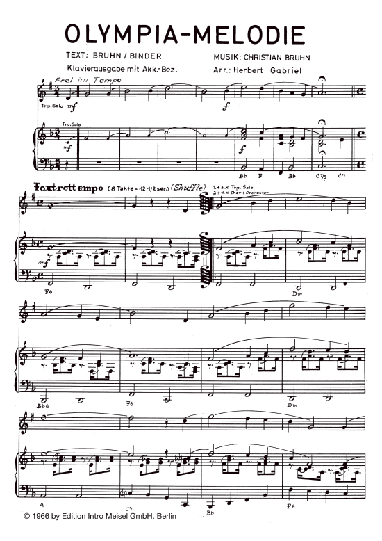 Olympia Melodie (Klavier + Trompete in B) (Klavier  Trompete) von Nini Rosso