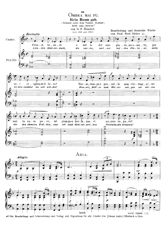 Ombra mai fu (Gesang hoch + Klavier) (Klavier  Gesang hoch) von Georg Frideric H auml ndel