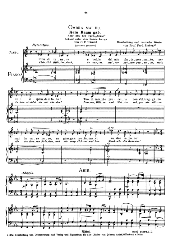 Ombra mai fu (Gesang mittel + Klavier) (Klavier  Gesang mittel) von Georg Friedrich H auml ndel
