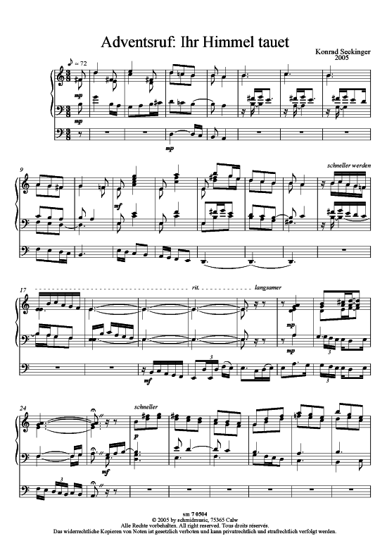 Orgelb uuml chlein durch das Kirchenjahr (Orgel solo) (Orgel Solo) von Konrad Seckinger (10 Orgelst uuml cke)